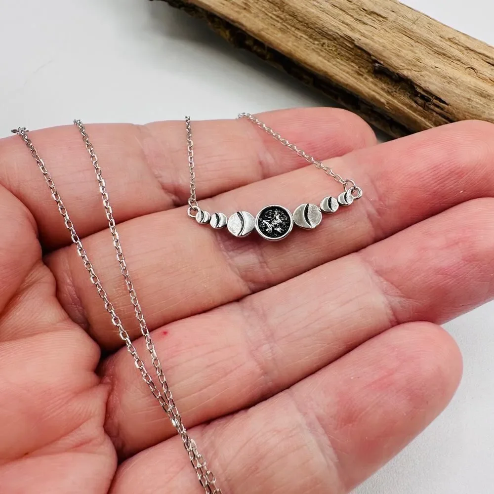 Sterling Silver Moon Phase Necklace-Minimalist-Celestial
